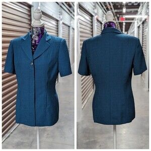 Retro 90s Women's Size 10 Blue Short Sleeve Button Front Suit Blazer Jacket